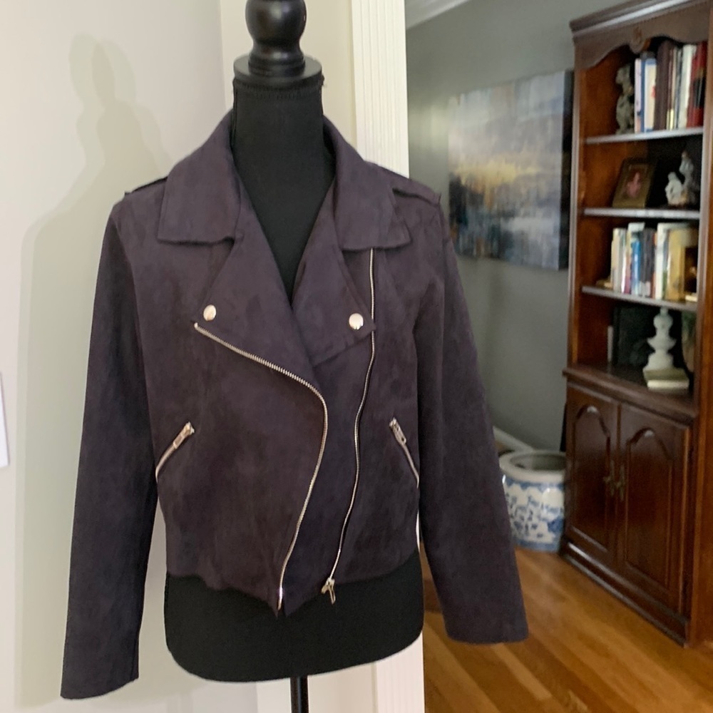 Hyfve brand  faux suede crop moto jacket black size L